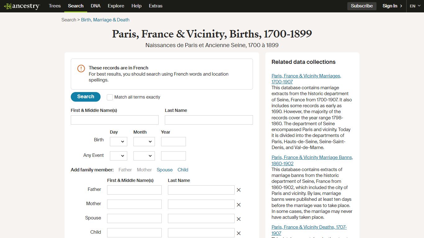 Paris, France & Vicinity, Births, 1700-1899 - Ancestry